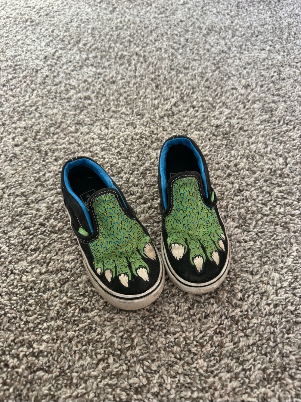 Vans Kids Slip-On Sneakers with Green Monster Paw Design